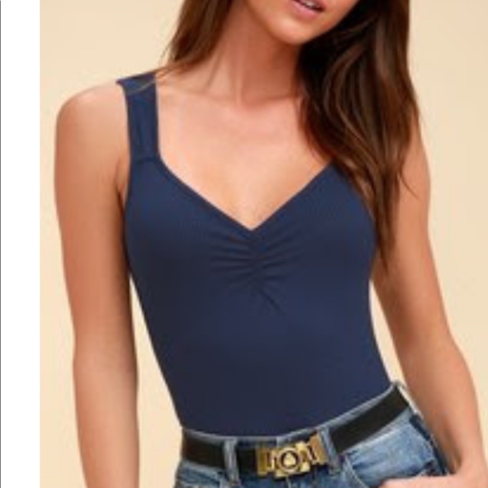 Lulus navy blue ribbed bodysuit